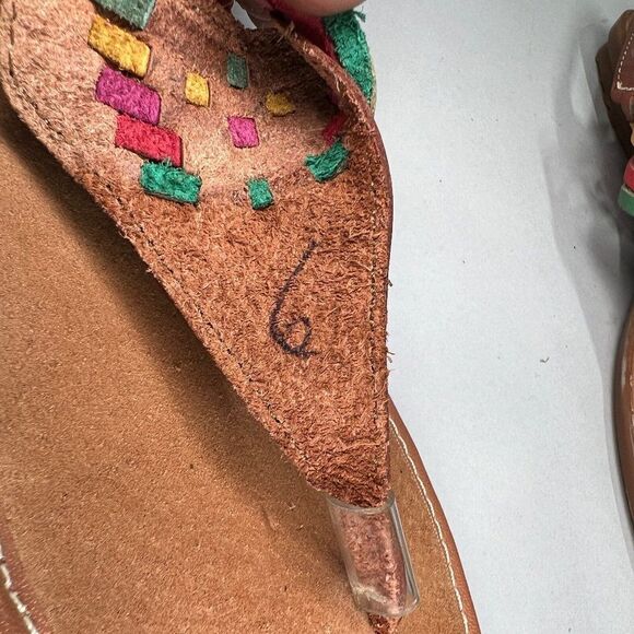 Raramuri Women's Size 9 Brown Colorful Leather Thong Sandals - Picture 9 of 10